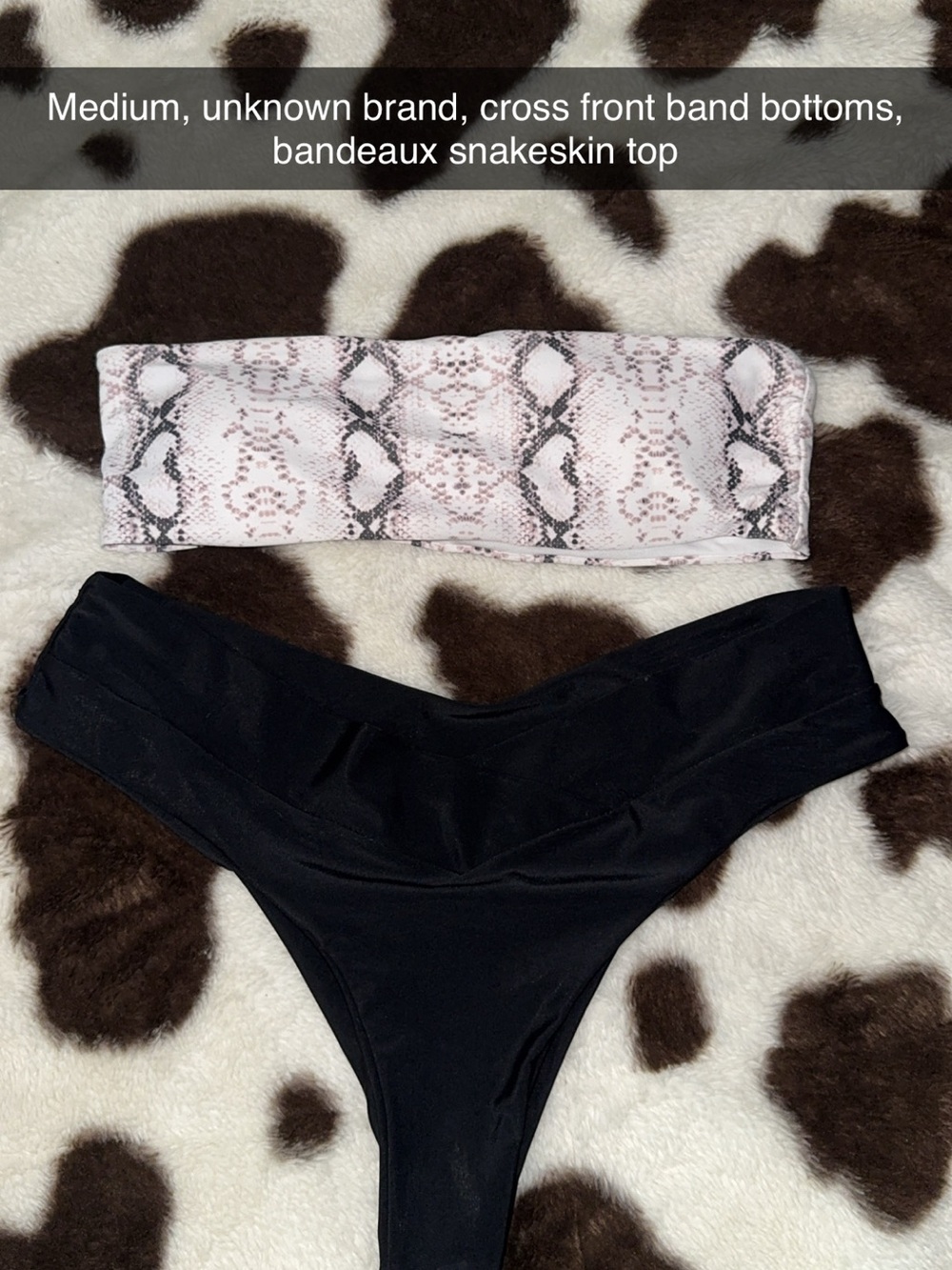 Snakeskin Bandeau Top & Black Cross-Front Bikini Bottoms